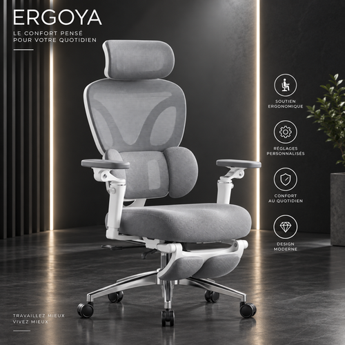 ERGOYA — Chaise de Bureau Ergonomique Professionnelle Confort